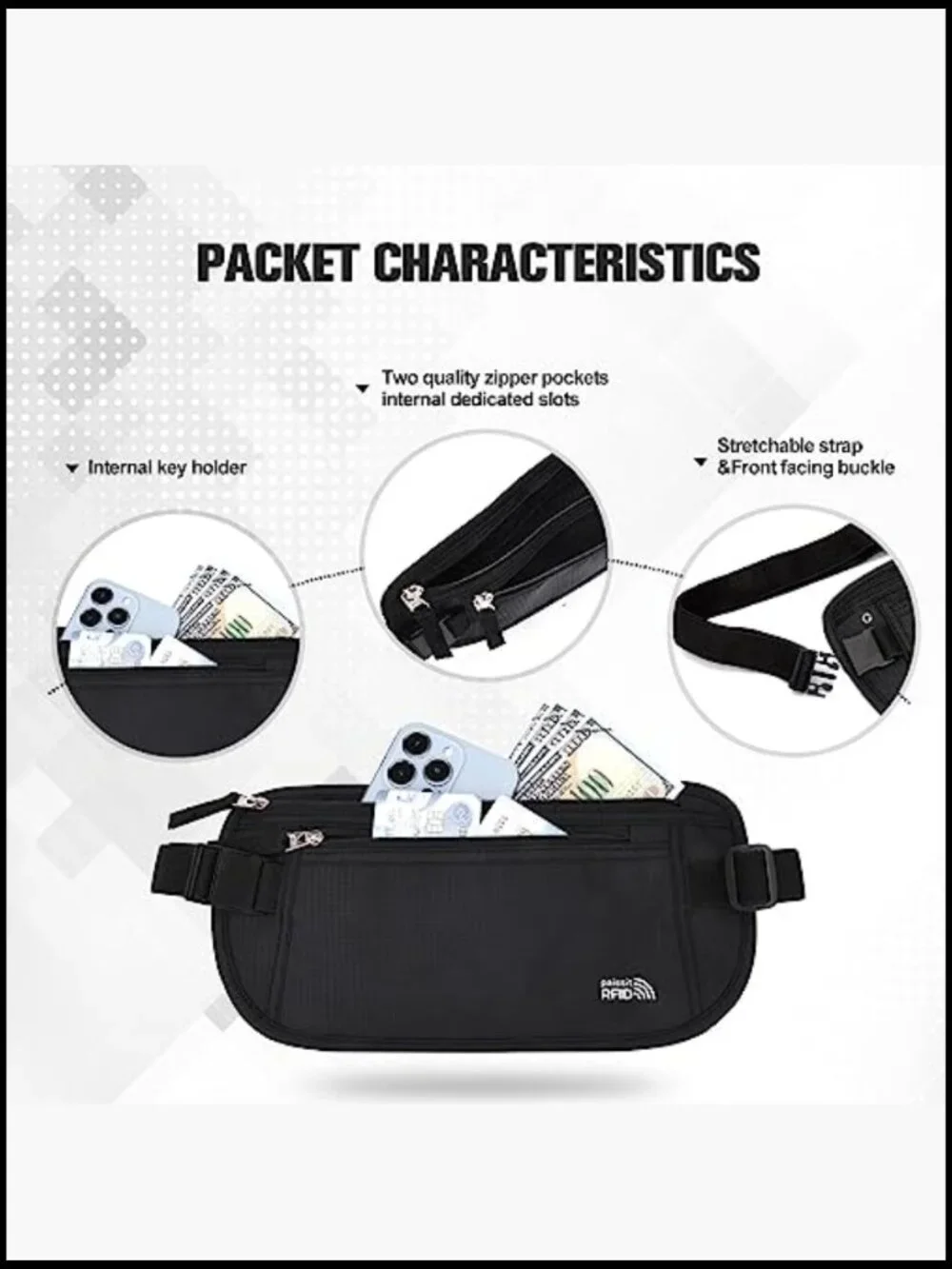 Slim Passport Holder RFID Blocking Travel Money Belt Adjustable Strap Waist